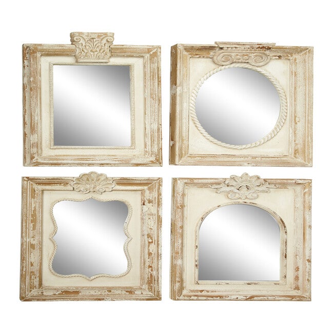 Set Of 4 Brown Wood Vintage Wall Mirror, BROWN, hi-res image number 0