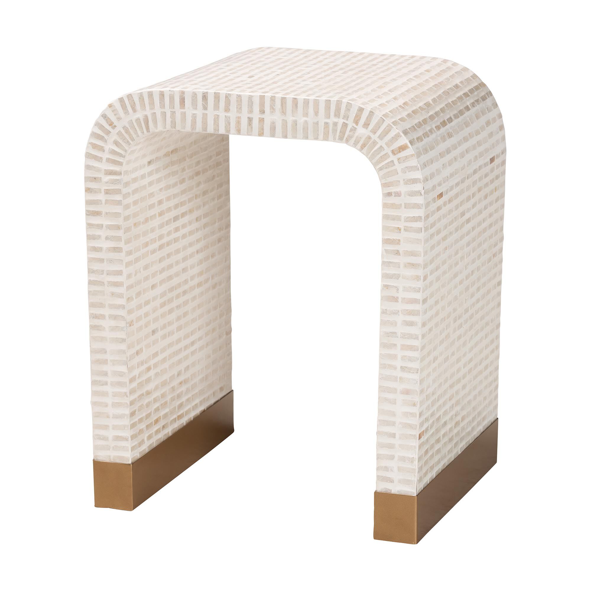Carlyn Coastal Beige and White Mother of Pearl Capiz Shell End Table, BEIGE, alternate image number 1