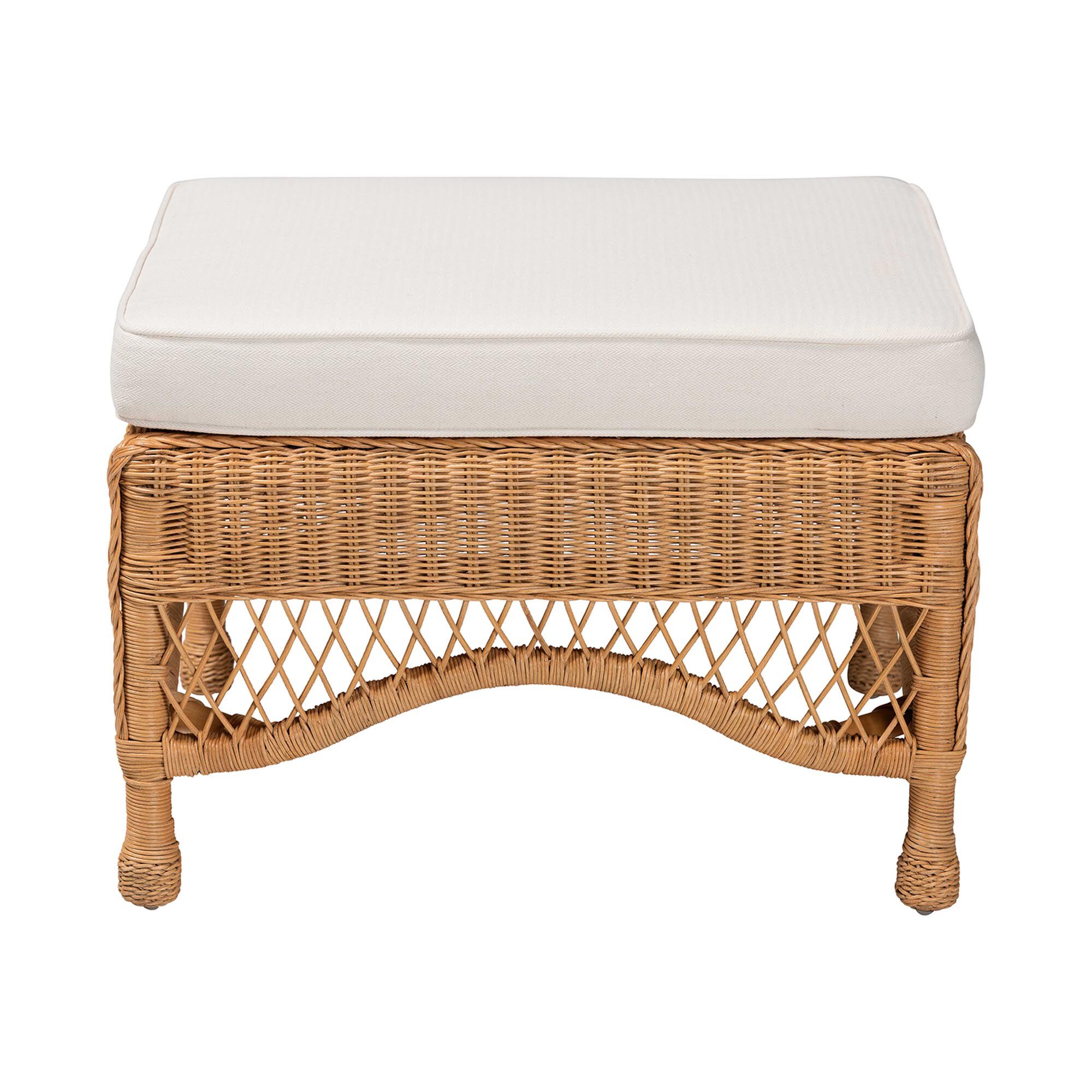 Brooklyn Bohemian Light Honey Braided Rattan Ottoman Stool, HONEY, alternate image number 3