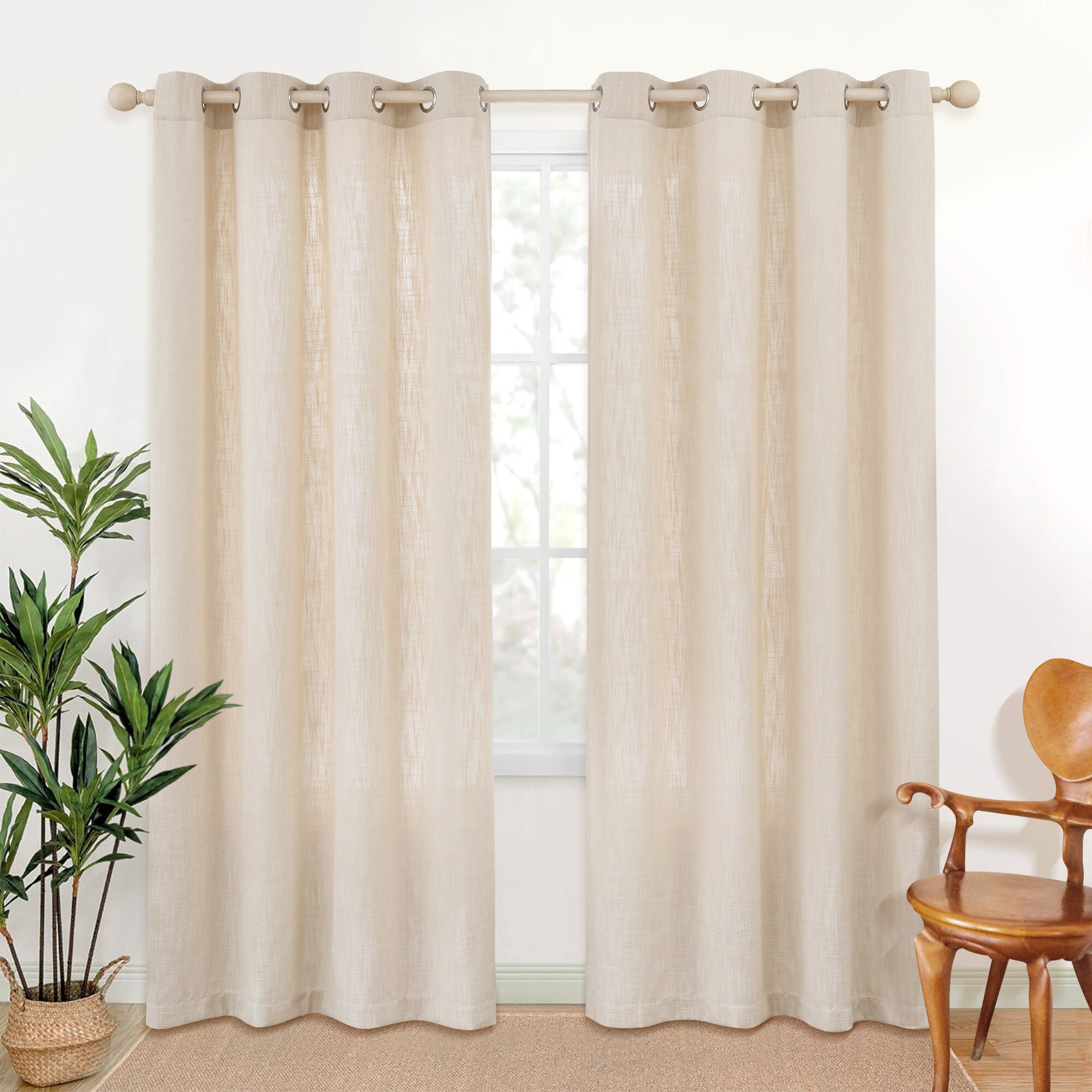 Slub Linen Texture Privacy and Light Filtering Grommet Pair, BEIGE, hi-res image number 0