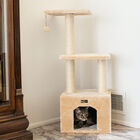 3-Tier Real Wood Cat Condo With Sisal Scratching Post 39", , on-hover image number null