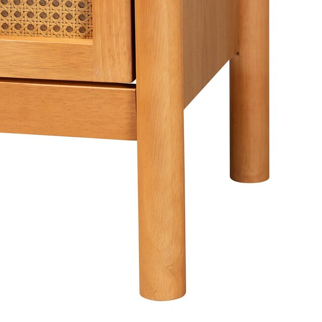Jenn Golden Brown Wood Japandi 2-Drawer Nightstand with Distressed-Finished Rattan, GOLDEN, alternate image number 6