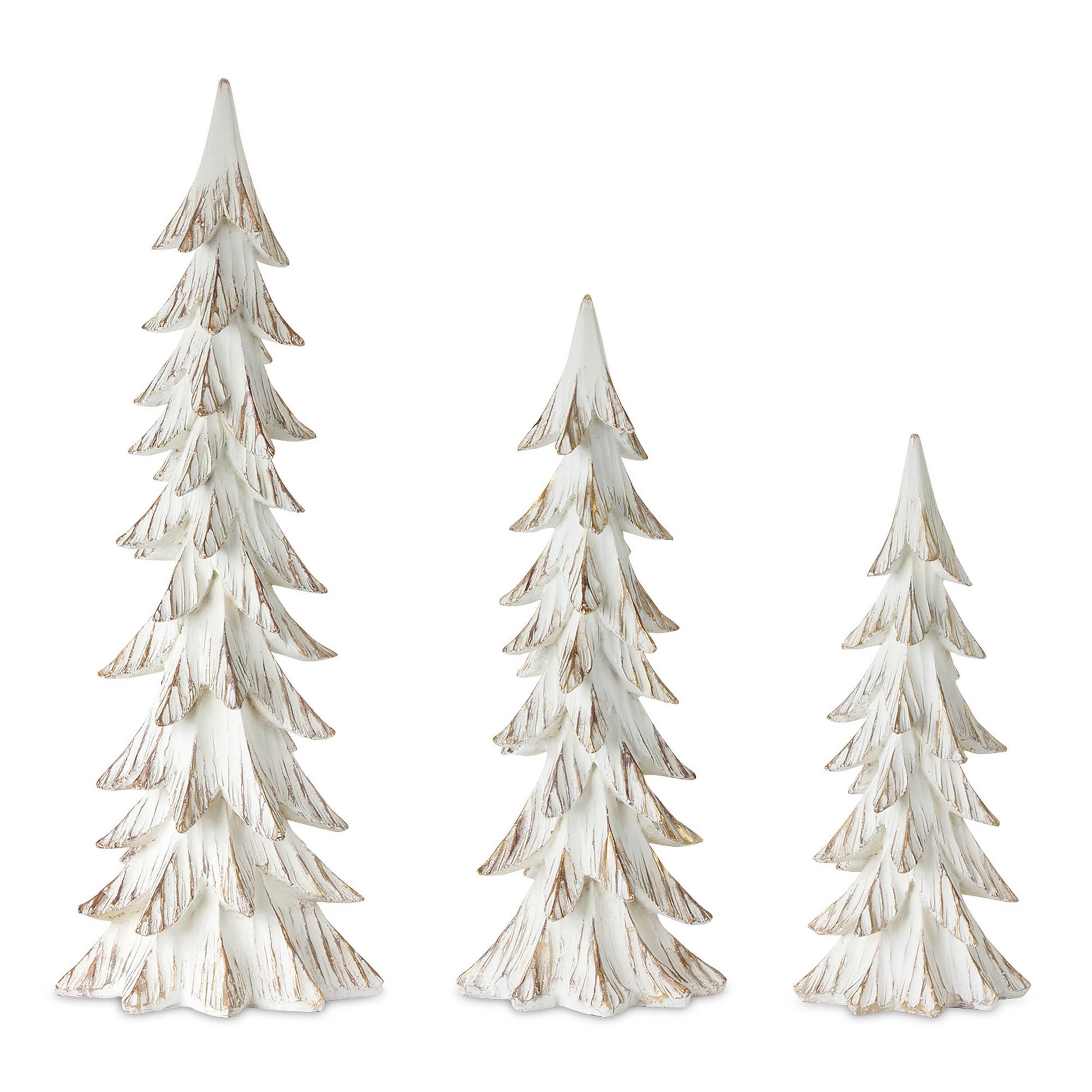Carved Wood Design Pine Tree Decor (Set of 3), WHITE BROWN, hi-res image number 0