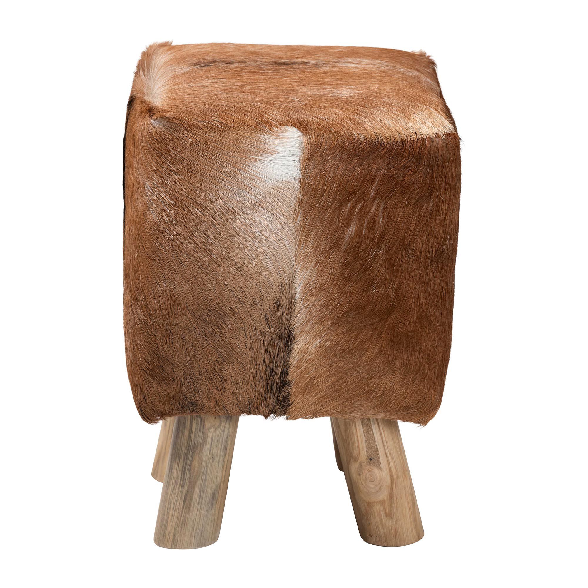 Scotlyn Genuine Goat Leather Footstool, BROWN, alternate image number 4