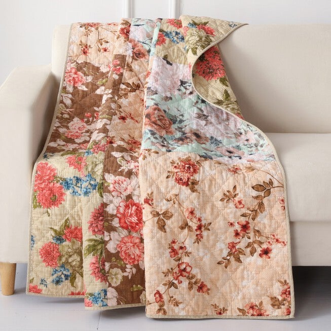 Briar Quilted Patchwork Throw Blanket, NATURAL, hi-res image number 0