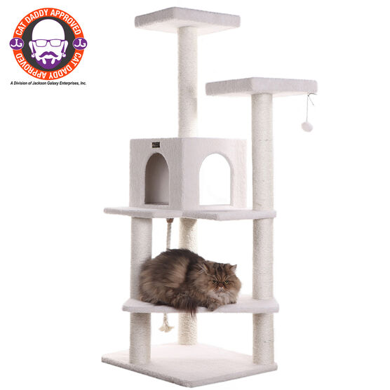 Real Wood 57" Fleece Covered Cat Tree Climber, IVORY, hi-res image number null