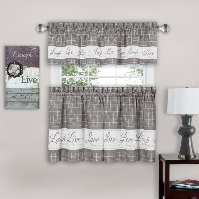 Live, Love, Laugh Window Curtain Tier Pair and Valance Set - 58x24, , alternate image number null
