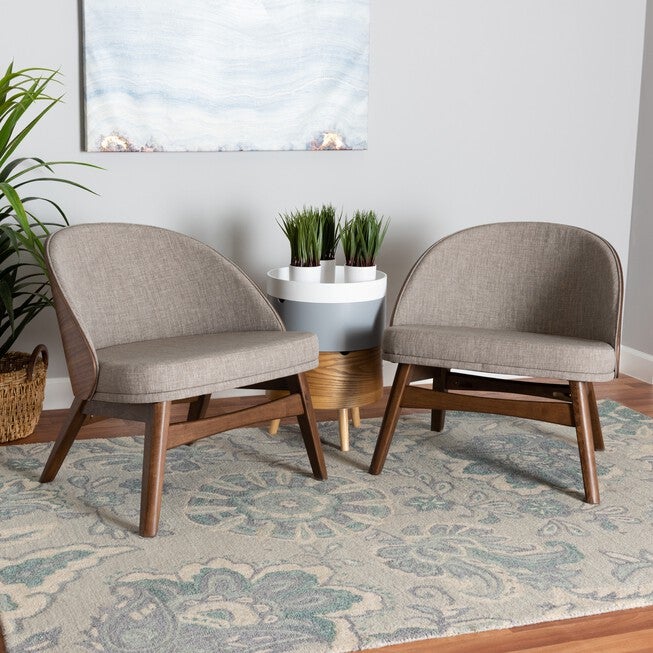 Lovella Mid-Century Modern Grey Fabric And Walnut Brown Finished Wood 2-Piece Accent Chair Set, , alternate image number 6