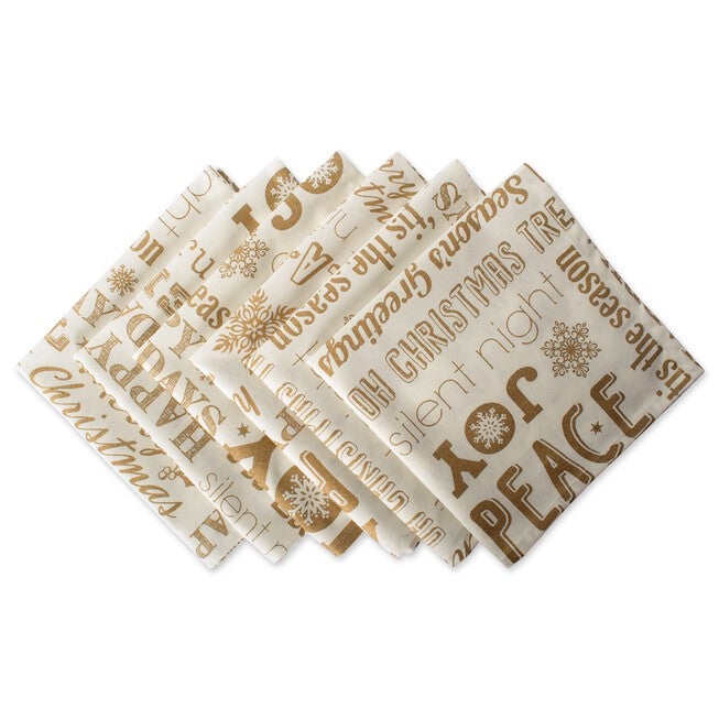 Gold Christmas Collage Napkin, Set of 6, GOLD, hi-res image number 0