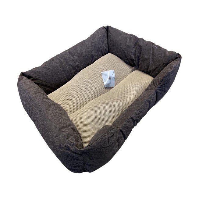 SELF COOLING EMBOSSED FAUX LEATHER DOG BED- BROWN Medium size, BROWN, hi-res image number 0