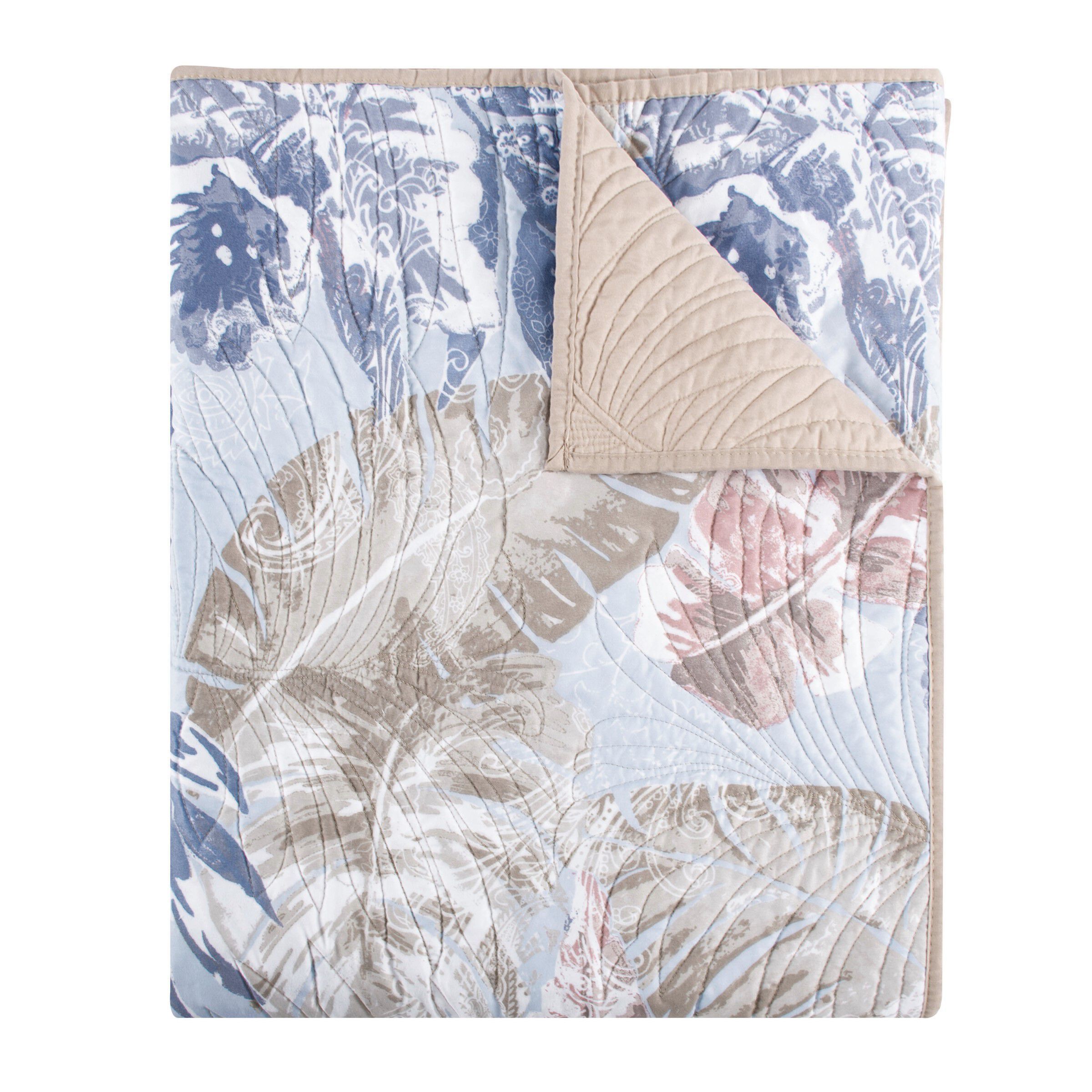 Tropics Mist Palm Leaf Quilted Throw Blanket, Mist, MIST, alternate image number 1
