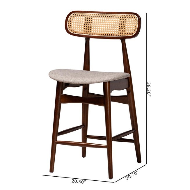 Tarana Mid-Century Modern Grey Fabric And Walnut Brown Finished Wood 2-Piece Counter Stool Set, , alternate image number null
