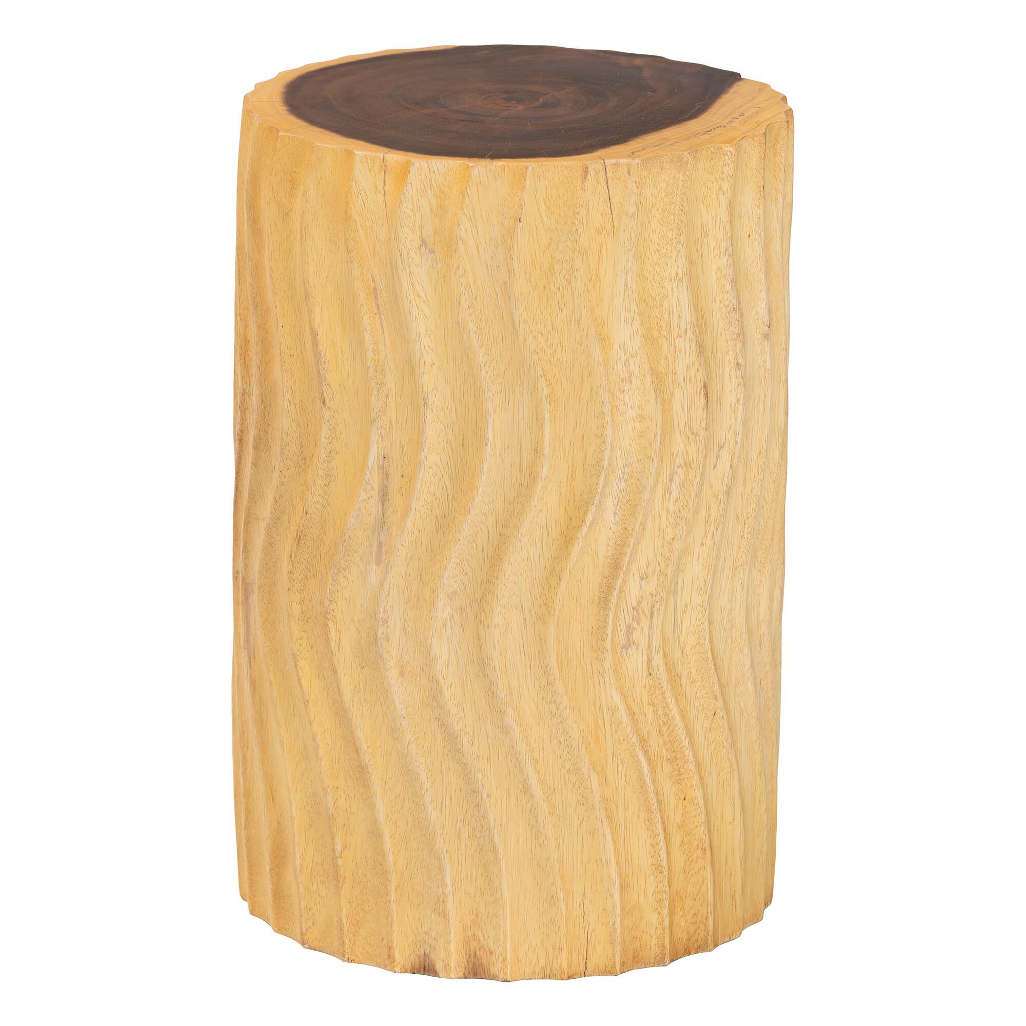 Fuchsia Hand-carved Suar Wood Side Table, NATURAL BROWN, alternate image number 2