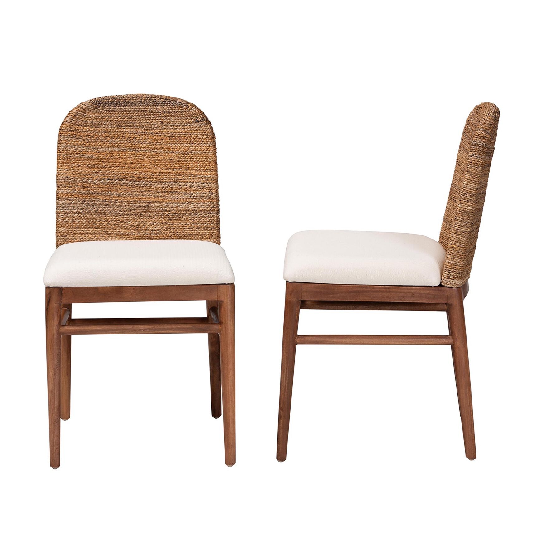 Nadim Modern Bohemian Natural Seagrass and Acacia Wood 2-Piece Dining Chair Set, , alternate image number 8