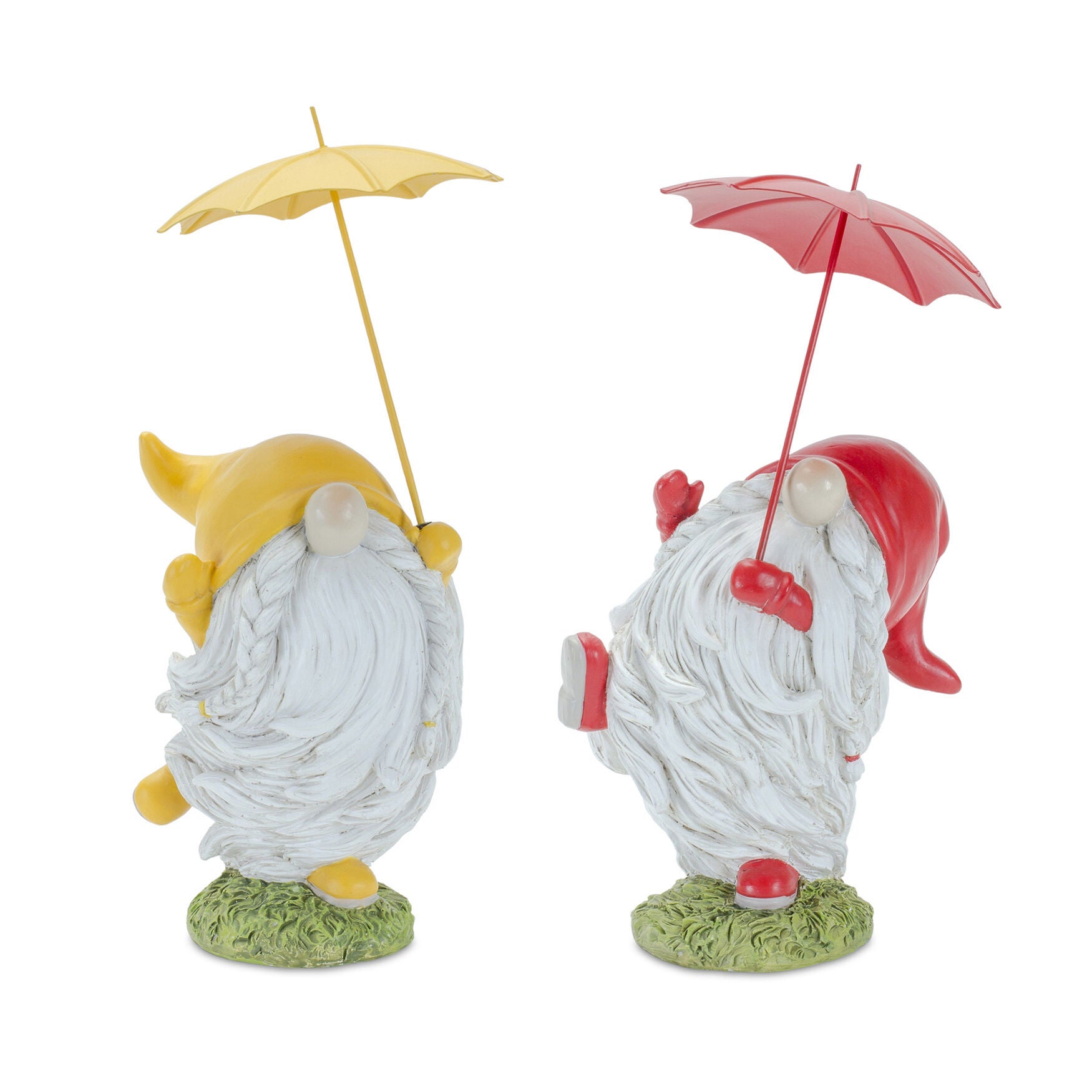 Whimsical Dancing Garden Gnome Figurine With Umbrella (Set Of 2), YELLOW, hi-res image number 0