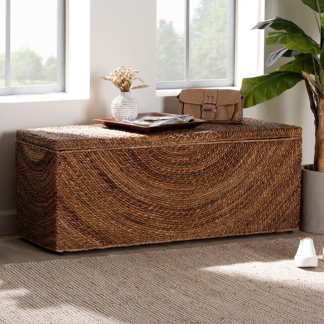 Verino Handwoven Seagrass Storage Bench, NATURAL BROWN, hi-res image number null