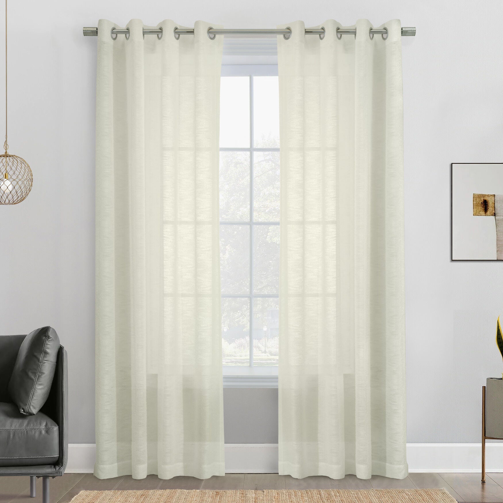 Boucle Sheer Grommet Curtain Panel, OFF WHITE, hi-res image number 0
