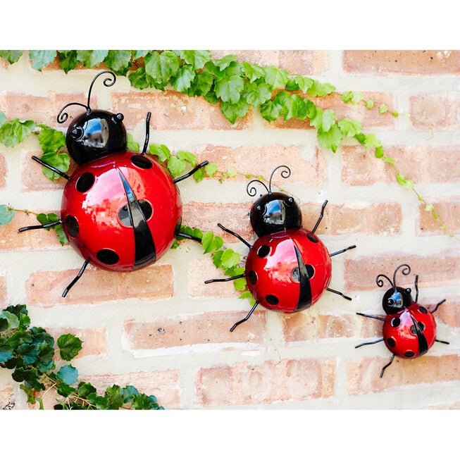 Metal Lady Bug Garden Decor (Set Of 6), RED, hi-res image number null