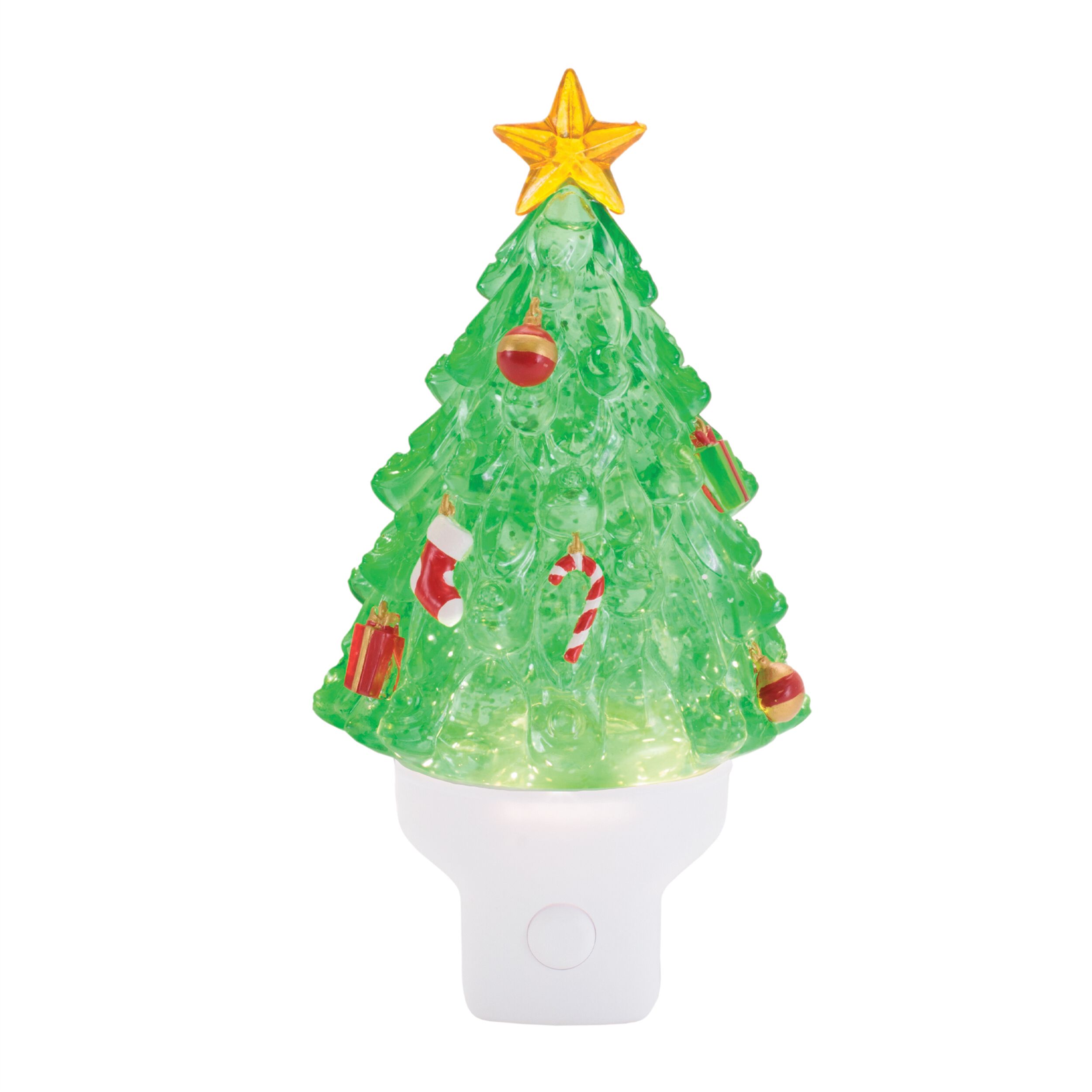 Christmas Tree Snow Globe Night Light 7 inchesH, GREEN WHITE, hi-res image number 0