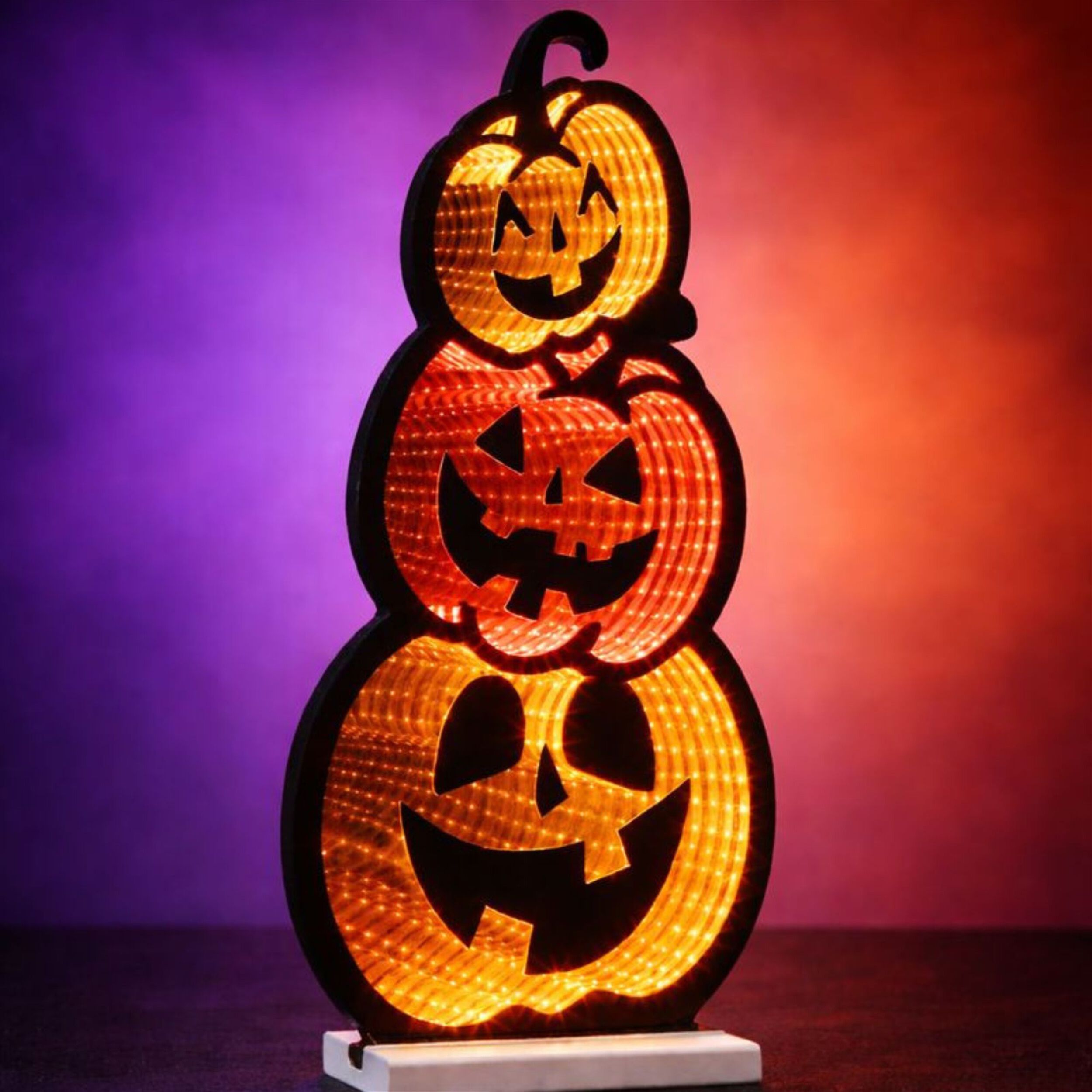 Triple Jack-o-Lantern Ekkolight 23 inchesH, ORANGE BLACK YELLOW, alternate image number 2