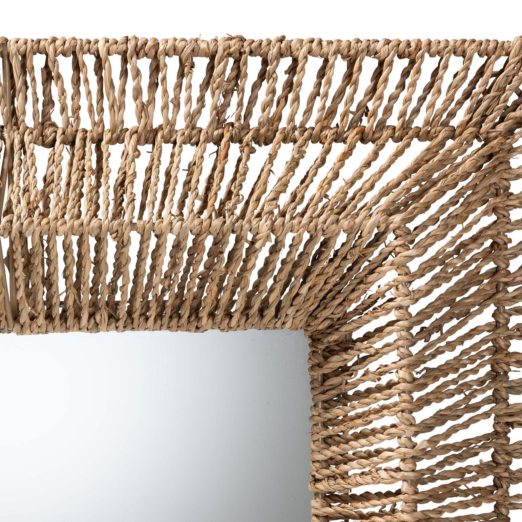 Collice Modern Bohemian Metal and Natural Brown Seagrass Accent Wall Mirror, , on-hover image number 1