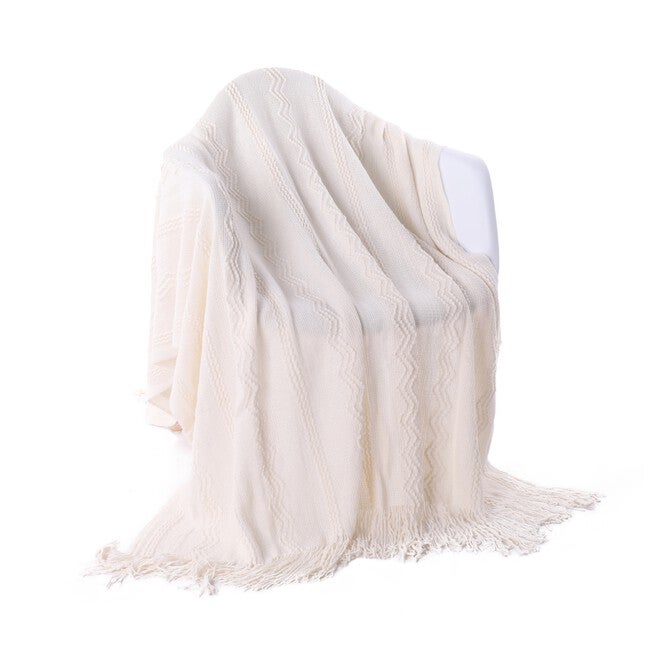 Battilo Home Intricate Woven Throw Blanket with Raised Patterns and Tasseled End, 50 inchesL x 60 inchesW, CREAM, hi-res image number 0