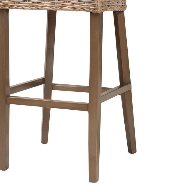 Magy Modern Bohemian Grey Kubu Rattan And Mahogany Wood Bar Stool, , alternate image number null