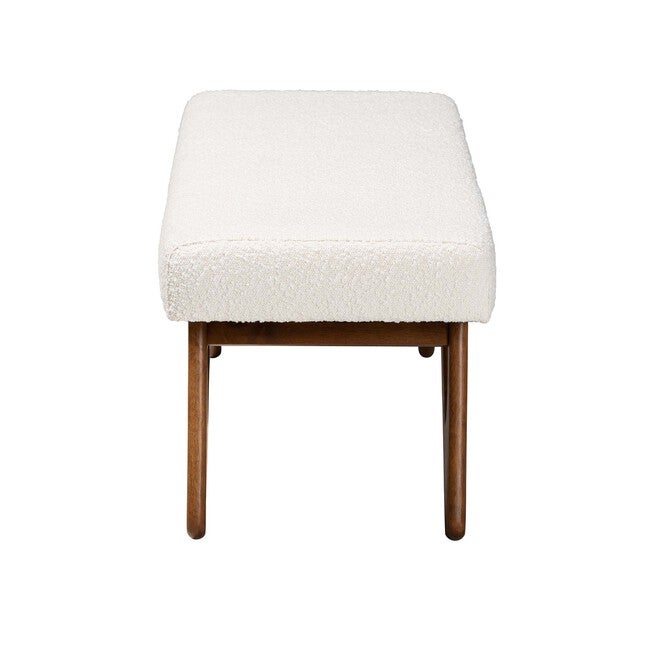 Rika Japandi Cream Boucle Fabric And Walnut Brown Finished Wood Bench, , alternate image number 2