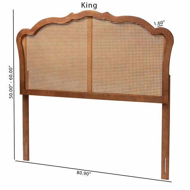 Leandra Classic And Traditional Ash Walnut Finished Wood Queen Size Headboard With Rattan, , alternate image number null