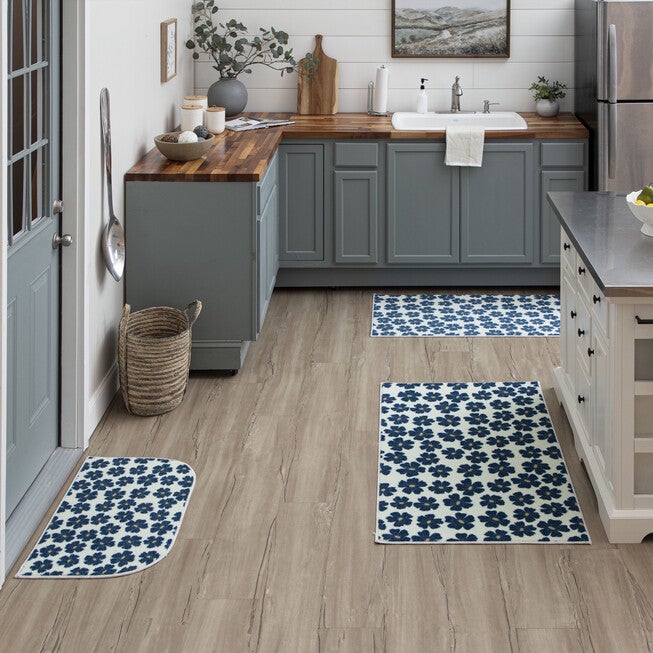 Simple Floral Navy Kitchen Rug, , alternate image number null