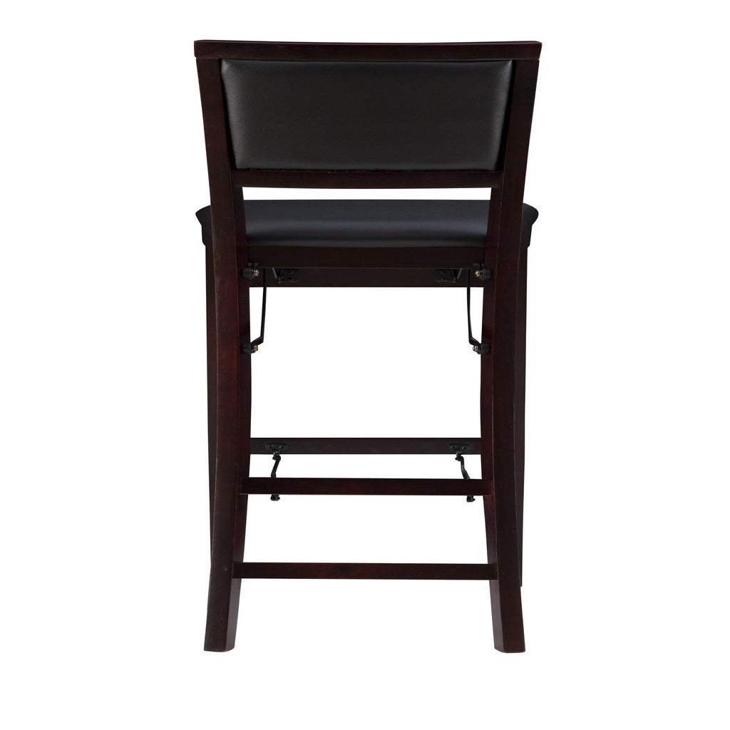 Back view of the tall bar chair displaying frame and hardware