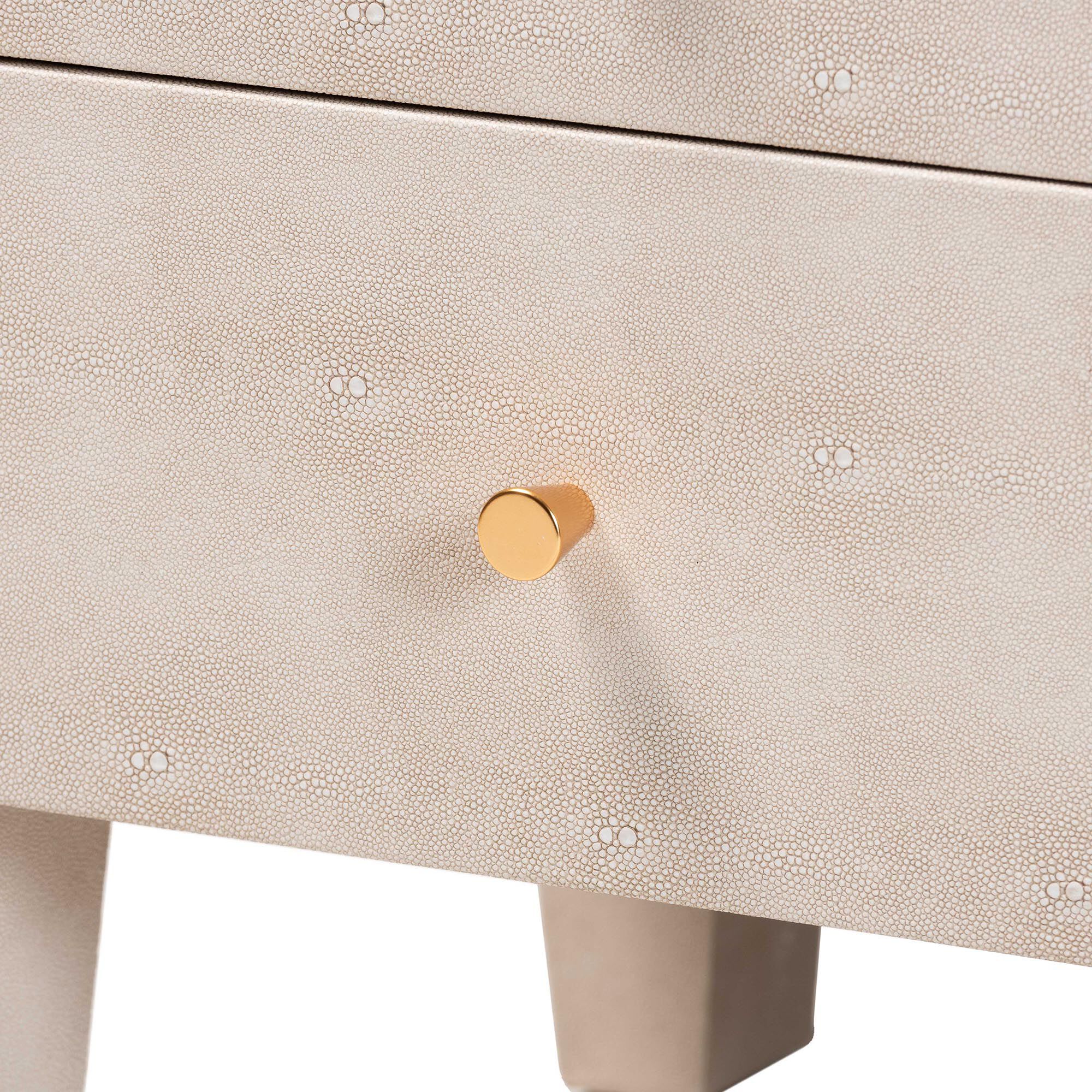 Leyna Modern Beige Faux Shagreen 3-Drawer End Table, BEIGE, alternate image number 6