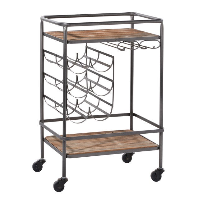 Brown Chinese Fir and Metal Industrial Bar Cart, 30x20x15, , alternate image number 4