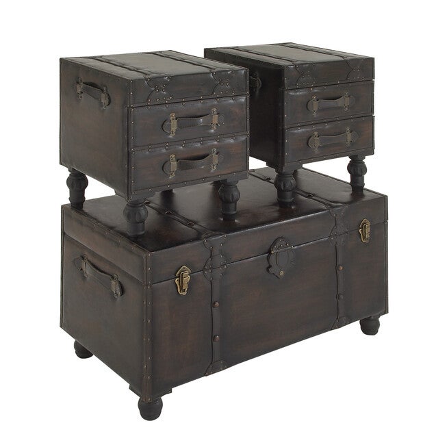 Set Of 3 Brown Wood Traditional Bench Bench, , alternate image number null