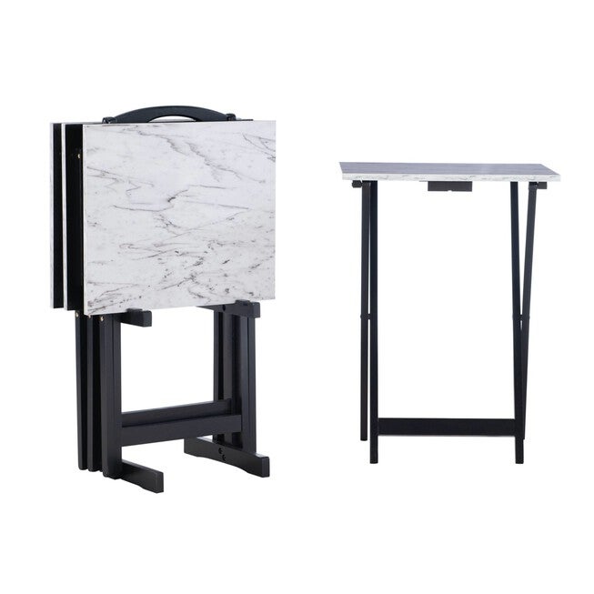 Jasper Tray Table Set White Faux Marble, , alternate image number 3