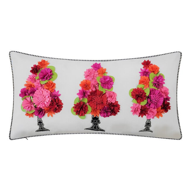 Edie @ Home Indoor & Outdoor Dimensional Topiary With Embroidered Pots Pillow 13X25, Fuchsia Multi, FUCHSIA MULTI, hi-res image number 0