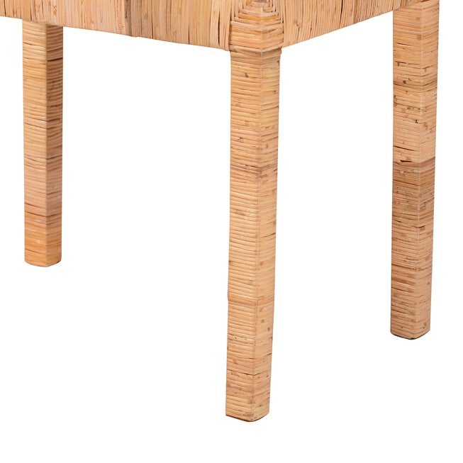 Abelia Modern Bohemian Natural Rattan And Mahogany Wood Short Accent Bench, , alternate image number null