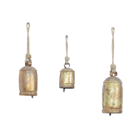 Set Of 3 Gold Metal Rustic Windchime, , on-hover image number null