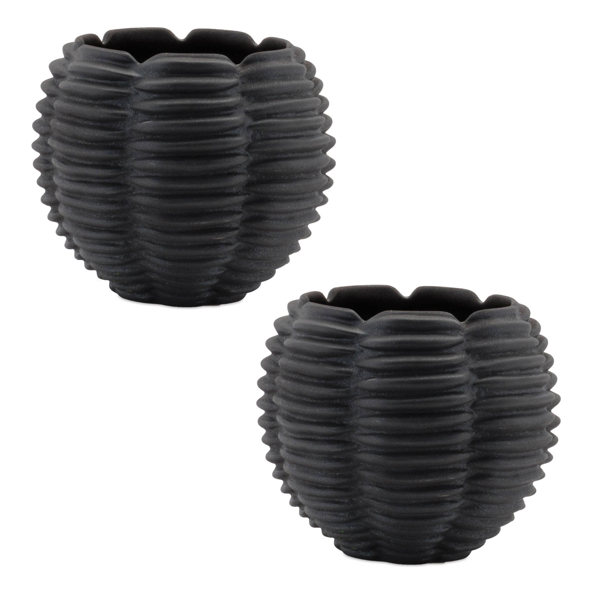 Ribbed Ceramic Bud Vase Set of 2, BLACK, alternate image number 3