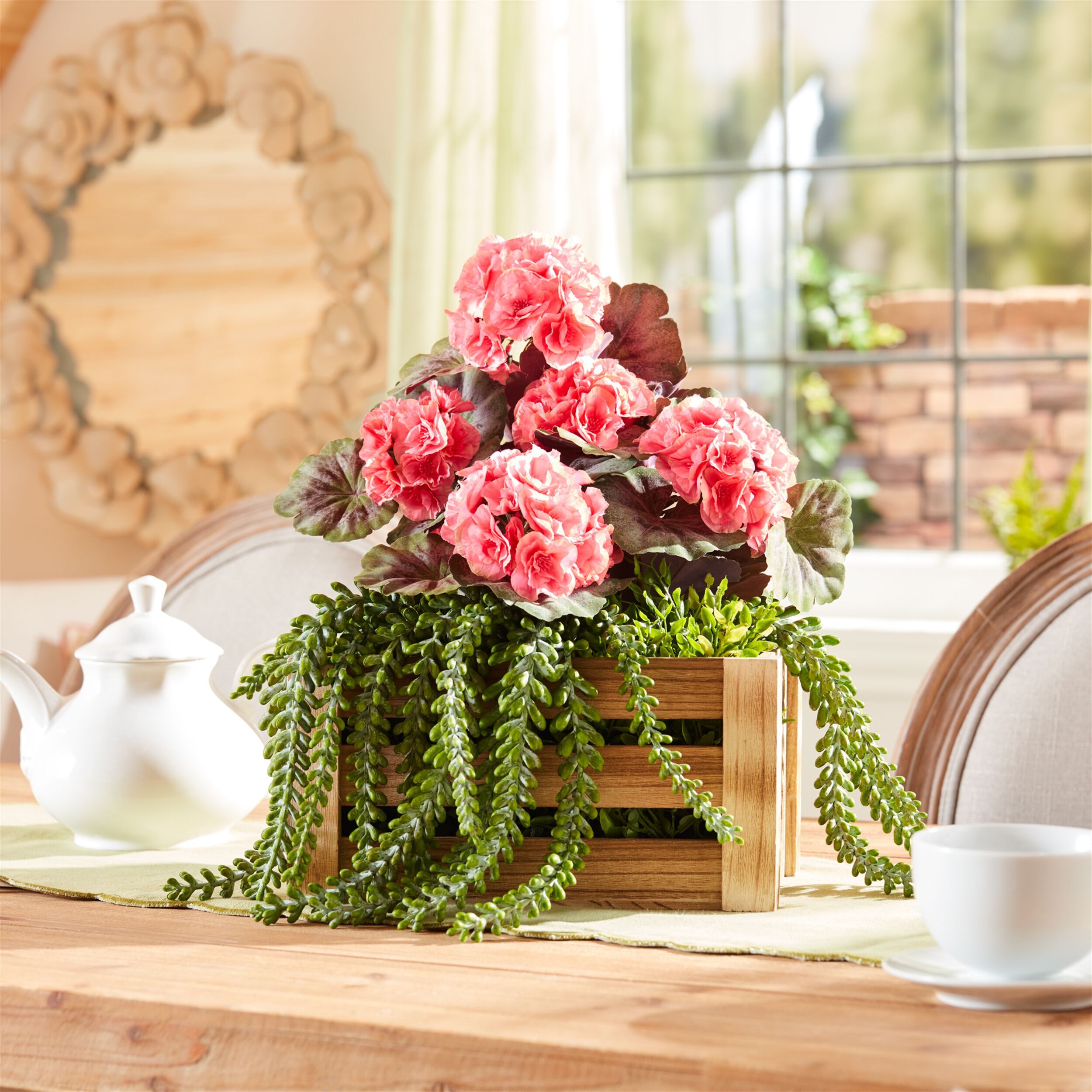 Geranium Floral Bush Set of 2, PINK GREEN, alternate image number 3