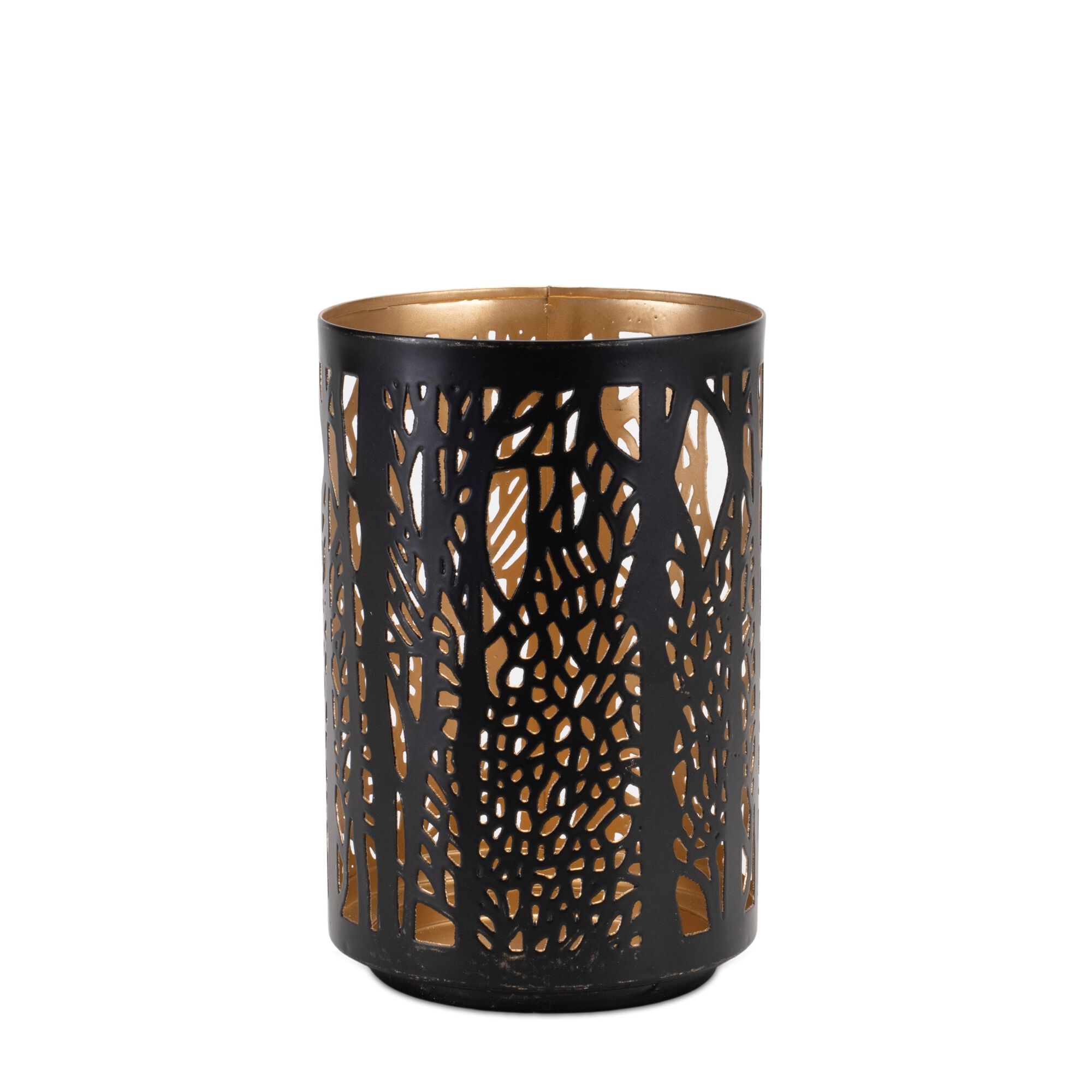 Forest Trees Punched Metal Candle Holder (Set of 2), BLACK/GOLD, alternate image number 2
