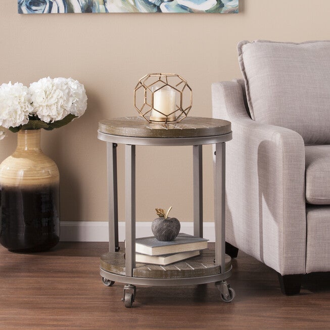 Konya Urban Industrial Round End Table, BROWN, hi-res image number 0