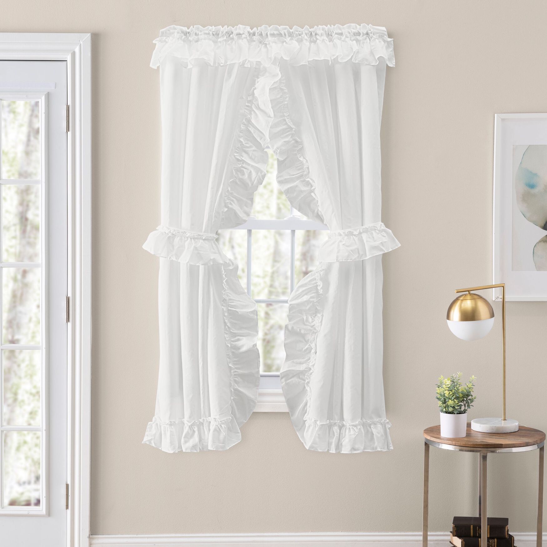 Stacey Curtain Ruffled Priscilla, ICE CREAM, hi-res image number 0