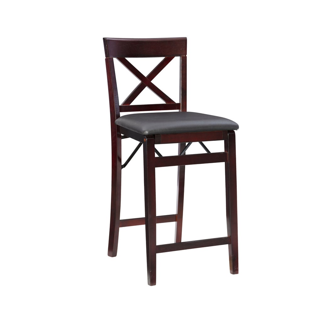 Triena X back folding counter bar stool three-quarter view with gray seat cushion