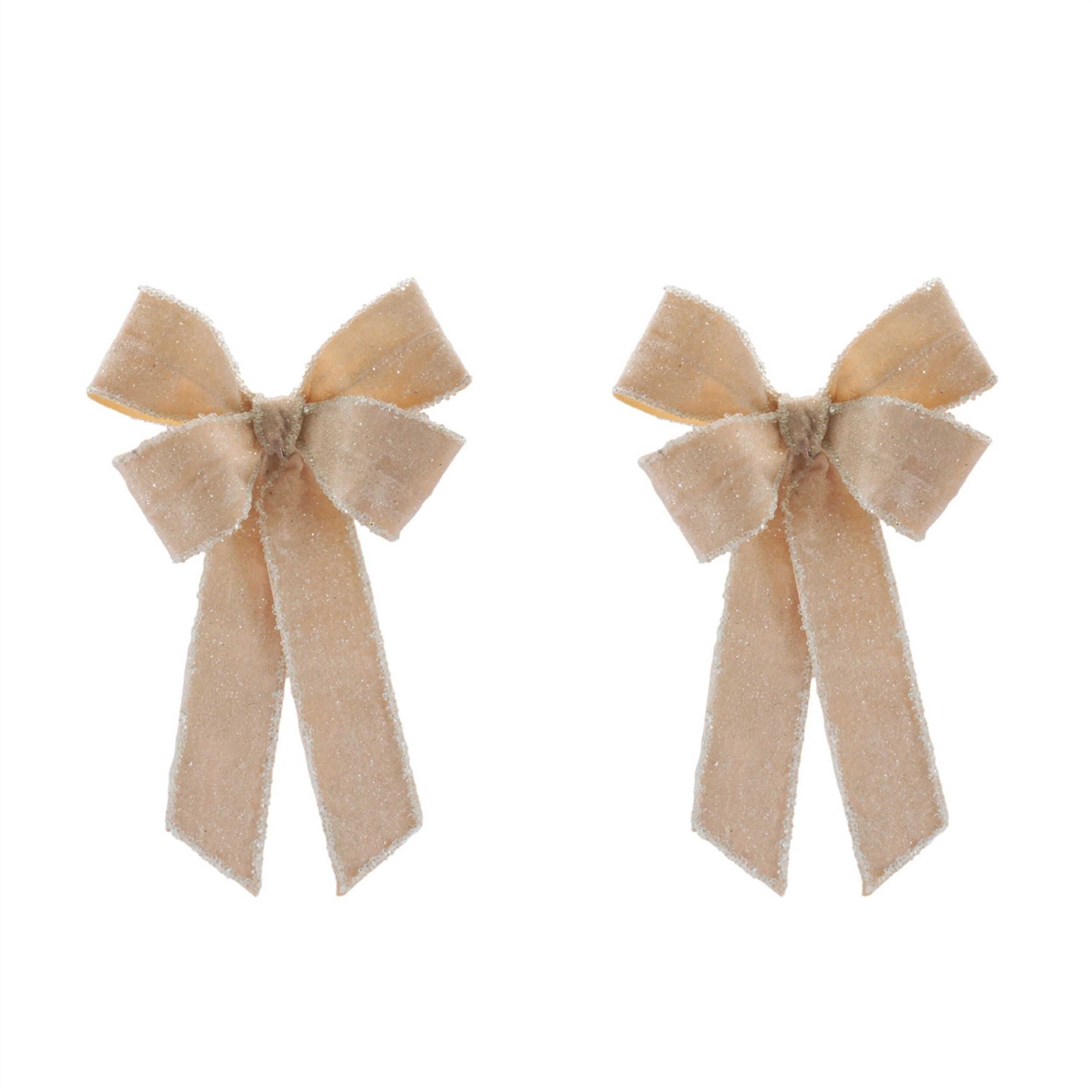 Glittered Velvet Bow Ornament (Set of 2), CREAM, alternate image number 2