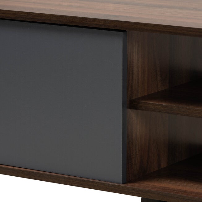 Clapton Modern and Contemporary Multi-Tone Grey and Walnut Brown Finished Wood TV Stand, GREY, alternate image number 5