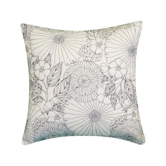 Fine Line Embroidered Floral 18x18 Indoor Outdoor Decorative Pillow, BLACK, hi-res image number null