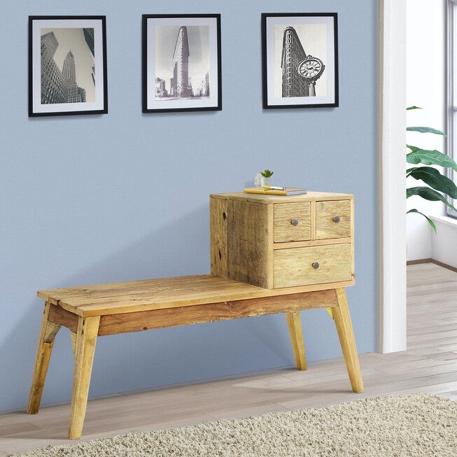 Java Wood Bench With Drawers, NATURAL, hi-res image number 0