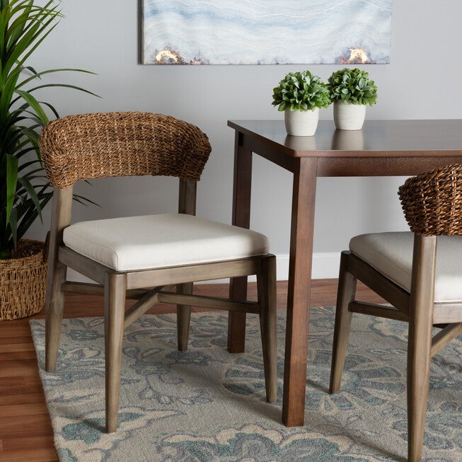 Chloe Modern Bohemian Walnut Brown Finished Mahogany Wood And Natural Rattan Dining Chair, , alternate image number 7
