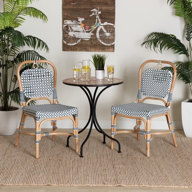 Luciana Modern French Blue And White Weaving Natural Rattan Bistro Chair, , alternate image number null